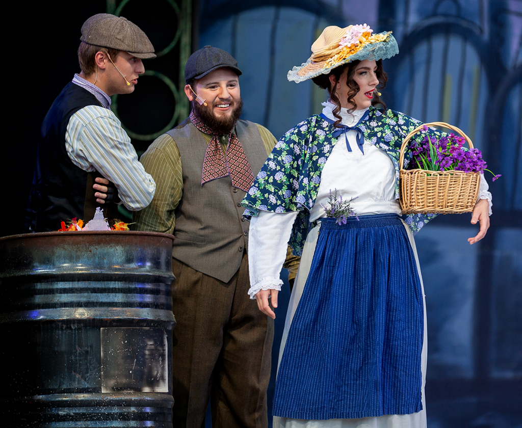 Eliza Dolittle with 2 fellas in the streets of London