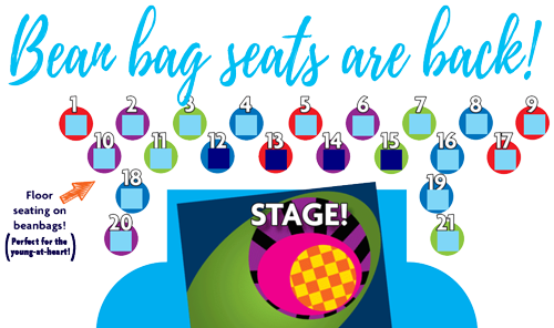 bean bag seats are back map of the stage