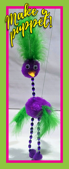 make a puppet picture with purple bird marionette