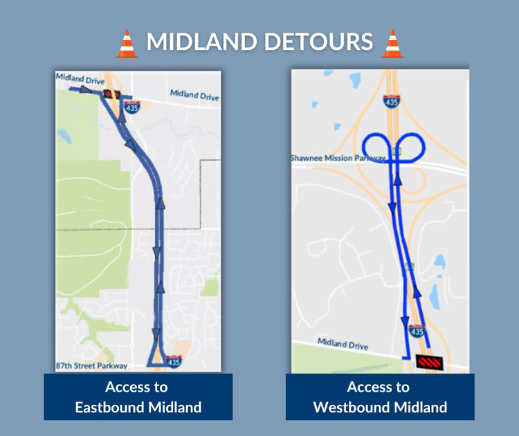 midland drive east and west detour map