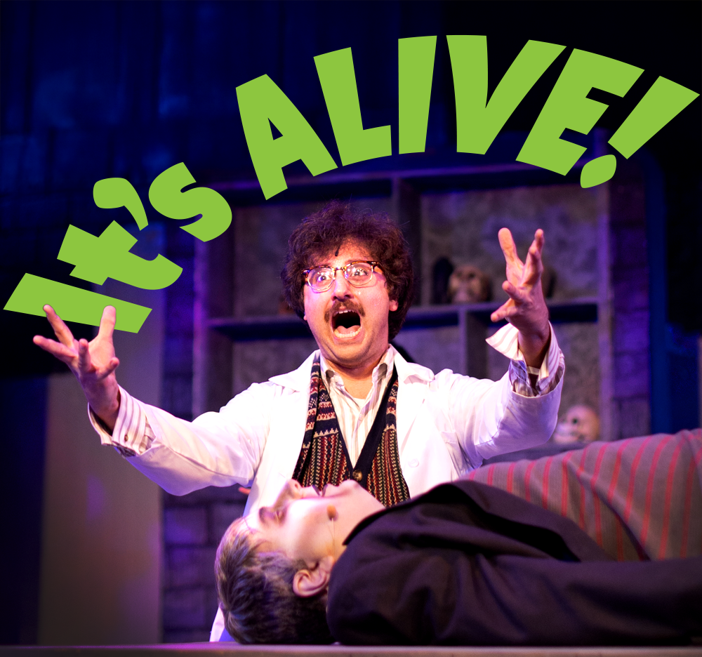 Dr. Frankenstein with the monster in the laboratory