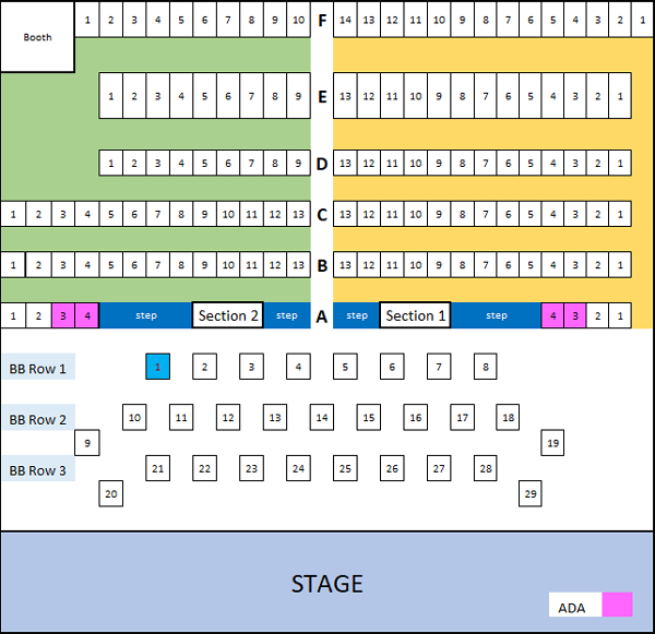 Black box theatre seating chart for Rudolph the rednosed reindeer