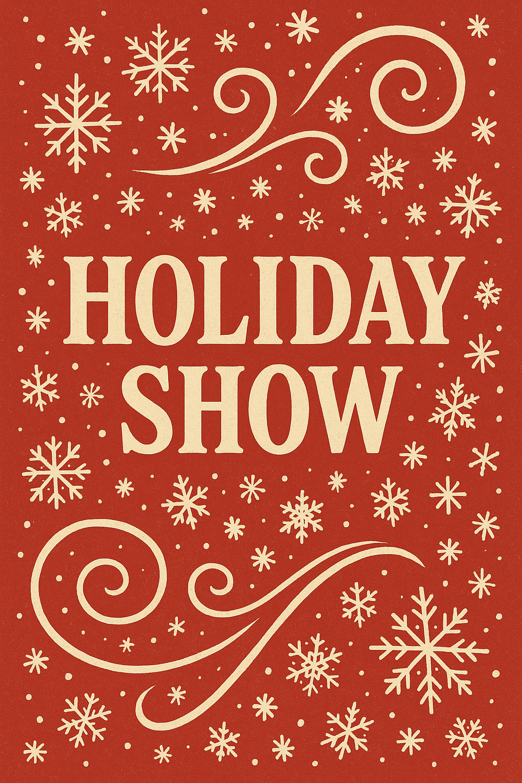 Holiday Show image of snowflakes and windy swirls